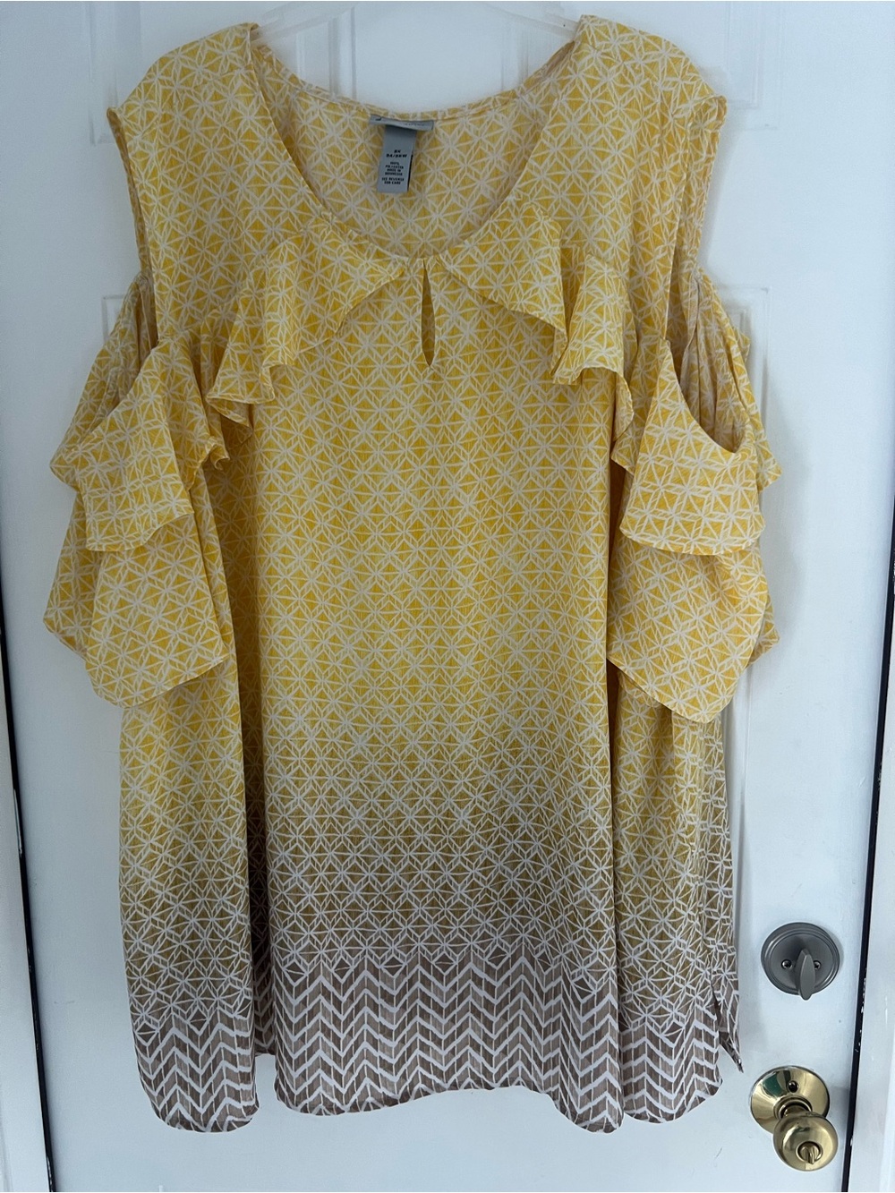 Catherines Womens Cold Shoulder Yellow Ombre Short Sleeve Blouse Top 5X #908